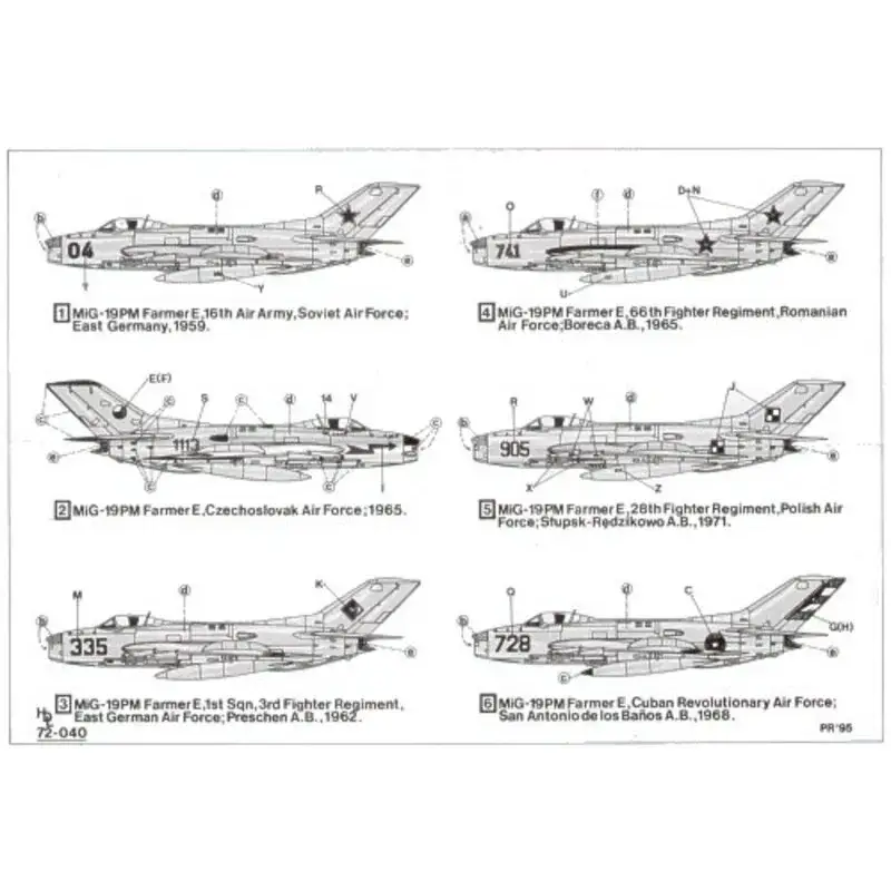 Speciale Aanbieding Sticker Mikoyan MiG-19PM Farmer C (6) Red 04 Czech Air Force 1965 Red 335 East German Air Force 1962 Red 741 Romanian Air Force