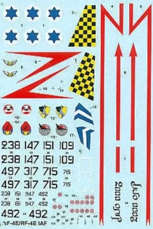 Voordeelprijs Sticker F-4E/RF-4E/F-4E(S) Kurnass 2000 Phantom Israeli (8) F-4E from Scorpion Bat Orange Tail and Ahat Squadrons F-4E(S) Atalev