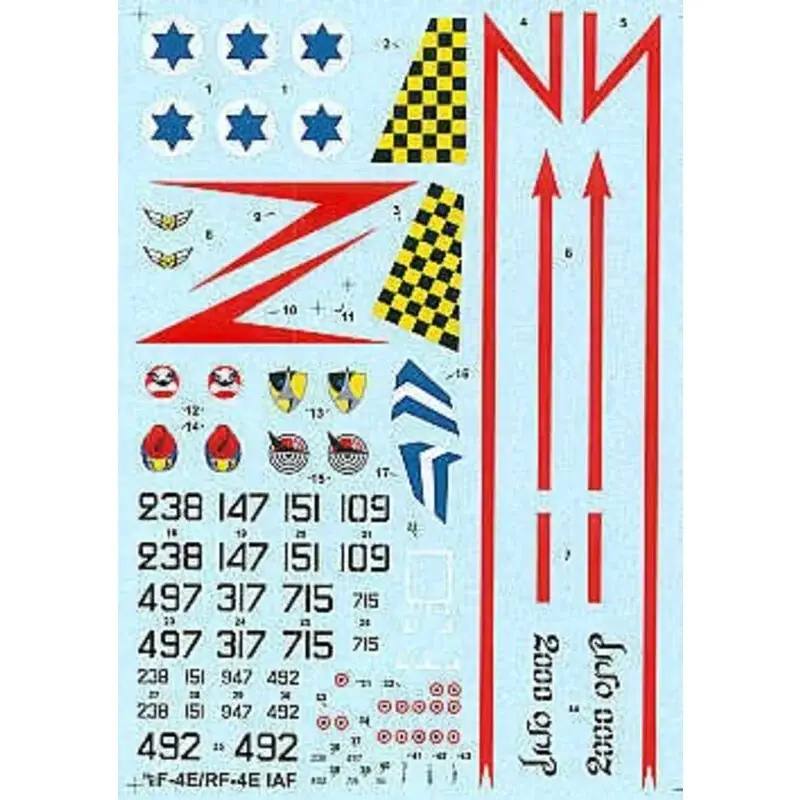 Voordeelprijs Sticker F-4E/RF-4E/F-4E(S) Kurnass 2000 Phantom Israeli (8) F-4E from Scorpion Bat Orange Tail and Ahat Squadrons F-4E(S) Atalev