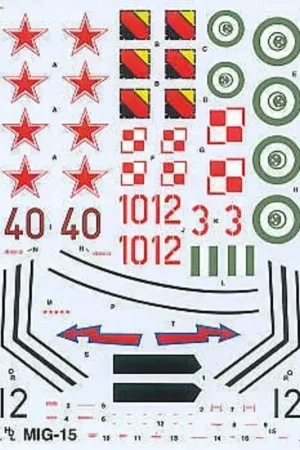 Sticker Mikoyan MiG-15 Fagot B (5) Red 40 Soviet Ace Nikolay Shkodin 1953 Black 12 Soviet Aerobatic Team 1954 Red 1012 Polish Ai Snelle Levering