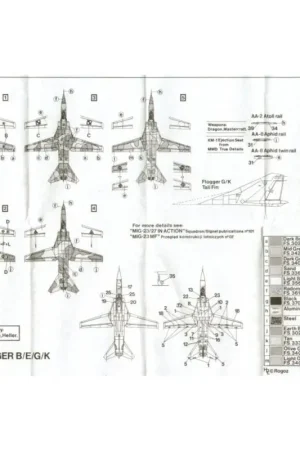 Speciale Aanbieding Sticker Mikoyan MiG-23 Flogger B/E/G (5) Soviet Red 01 with Dolphin on rudder Israeli 1990 (ex Syrian Air Force) Poland Red 007