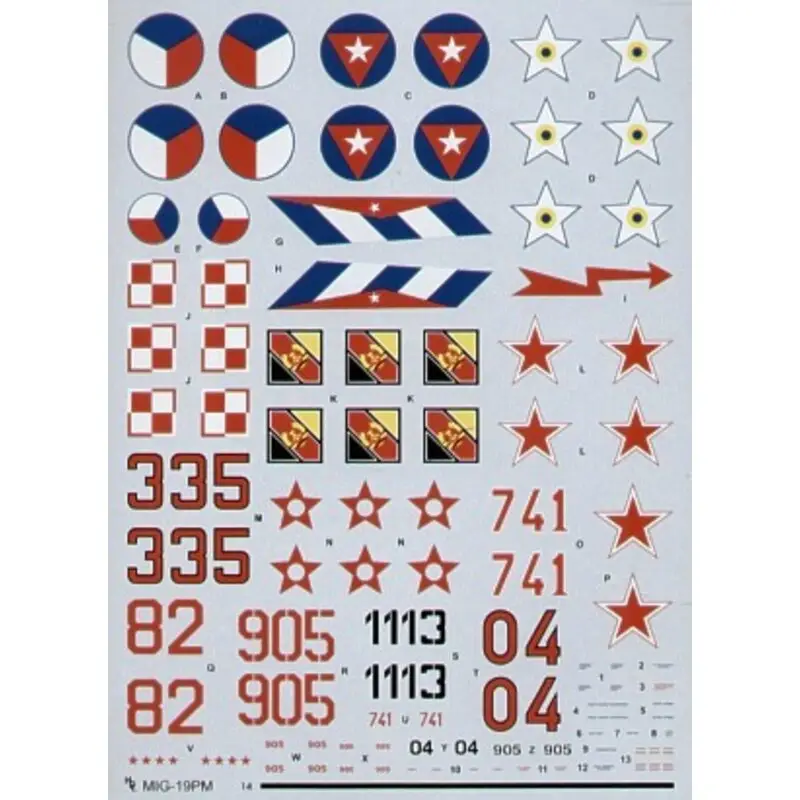 Bestseller Sticker Mikoyan MiG-19PM Farmer E (6) Red 04 16th Air Army Soviet Air Force 1959 Black 1113 Czech Air Force 1965 Red 335 3rd Fig