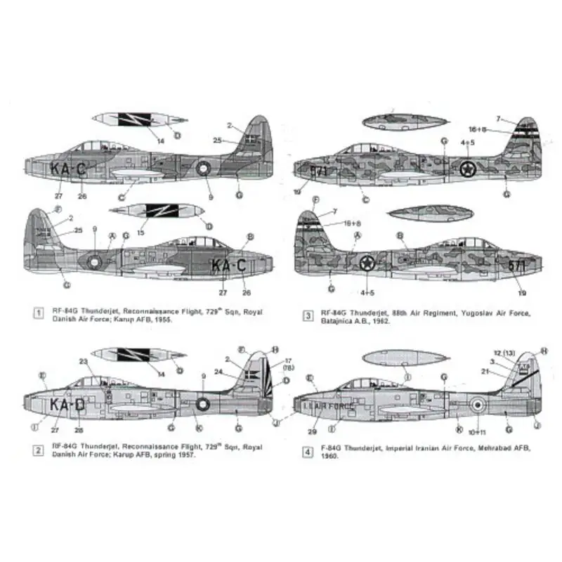 Goedkoop Sticker Republic RF-84G Thunderjet (4) KA-C Reconnaissance Flt 729 Squadron Royal Danish Air Force 1955 camouflage No 571 88Air