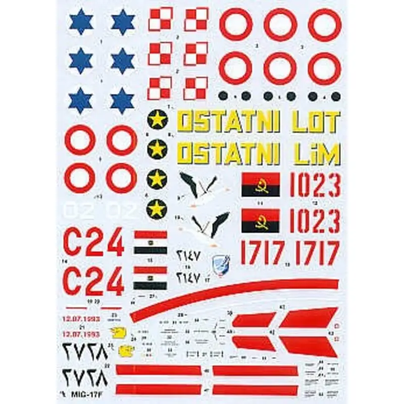 Sticker Mikoyan MiG-17F/LIM-5 (6) Red 1717 45th Experimental Squadron Ostatni Lot Last flight in PAF service Red 1023 61st Train Gecertificeerd