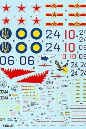 Sticker Sukhoi Su-27 Flanker B 1992 (4) Blue 24 582nd Fighter Regt CIS Air Force Poland Red 10 Russian Air Force Training Center Gereduceerde Prijs