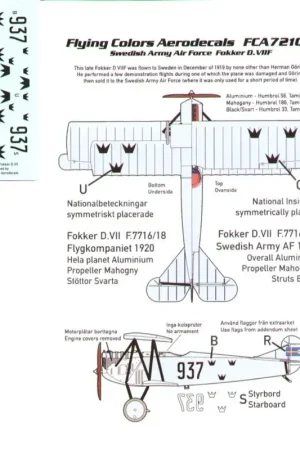 Sticker Fokker D.VIIIF No 937 Swedish Army Air Force Decal Aanbieding