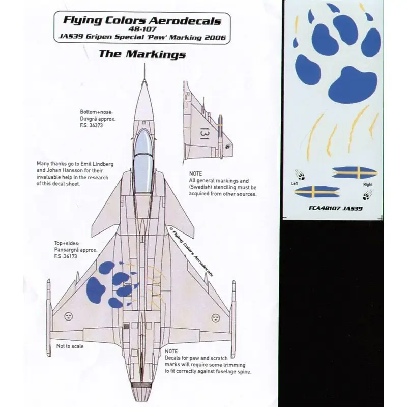 Sticker Saab JAS-39 Grippen 39131 Special Cat′s Paw Print zap at Air Show August 2006 Direct Beschikbaar