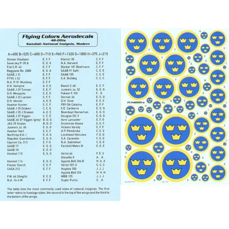 Gereduceerde Prijs Sticker Swedish National Insignia. 9 sizes 215mm to 1800mm 52 Insignia Decal