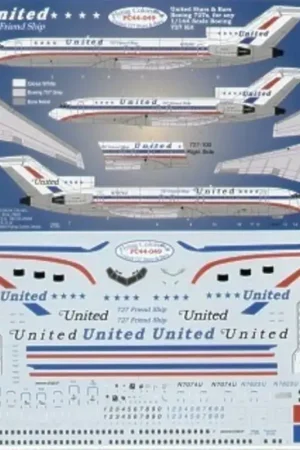 Direct Beschikbaar Sticker Boeing 727-200 UNITED Classic Stars and Bars scheme - 727 Friend Ship Decal