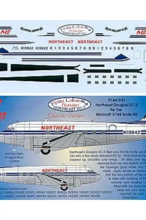 Sticker Douglas DC-3 NORTHEAST N19942 etc Decal Rechtstreeks Van De Fabrikant