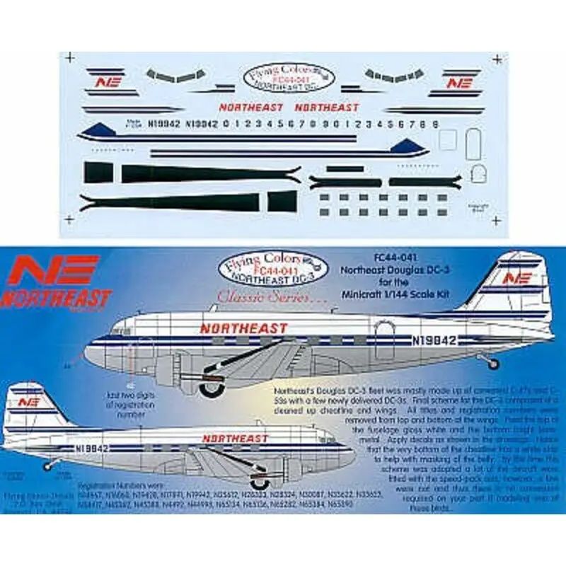 Sticker Douglas DC-3 NORTHEAST N19942 etc Decal Rechtstreeks Van De Fabrikant