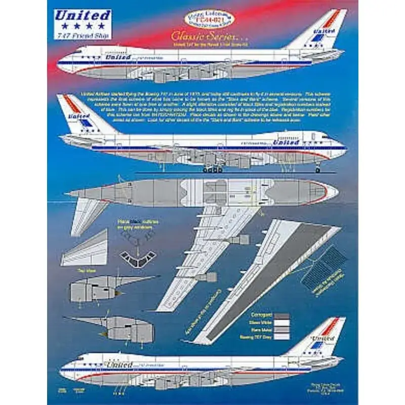 Sticker Boeing 747-100 UNITED AIRLINES.Early Stars & Bars scheme N4716U Decal Koop Online