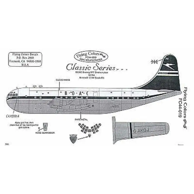 Sticker Boeing B377 Stratocruiser BOAC final scheme Blue tail all regis Decal Weekendaanbieding