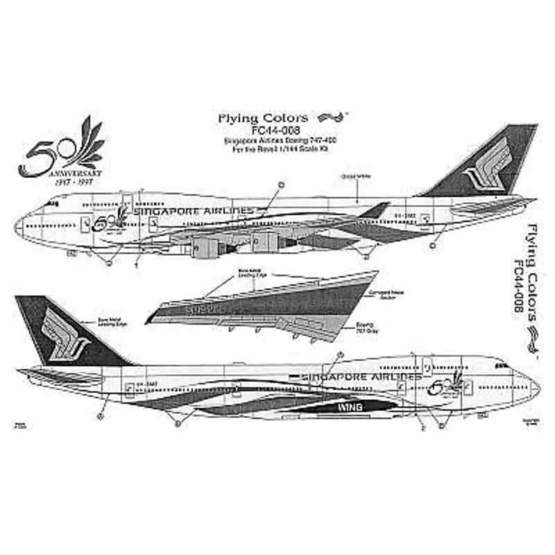 Lage Kosten Sticker Boeing 747-400 SINGAPORE AIRLINES 50th Anni 9V-SMZ Decal