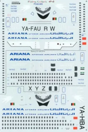 Sticker Boeing 727-100/-200 ARIANA AFGHAN YA-FAU etc Decal Merkproduct