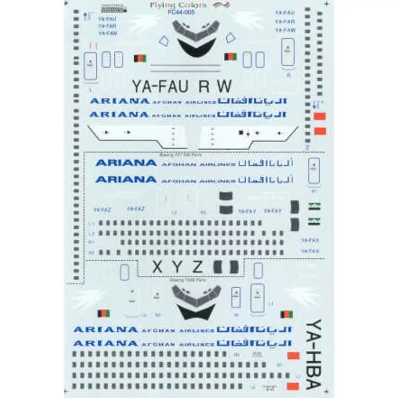 Sticker Boeing 727-100/-200 ARIANA AFGHAN YA-FAU etc Decal Merkproduct