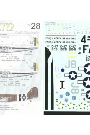 Sticker Douglas C-47 Dakota Skytrain (3) USAAC 2100521 J8/I 92 TCS/439 TCG D-Day stripes Upottery Devon 1944 Brazilian Air Force Alleen Vandaag