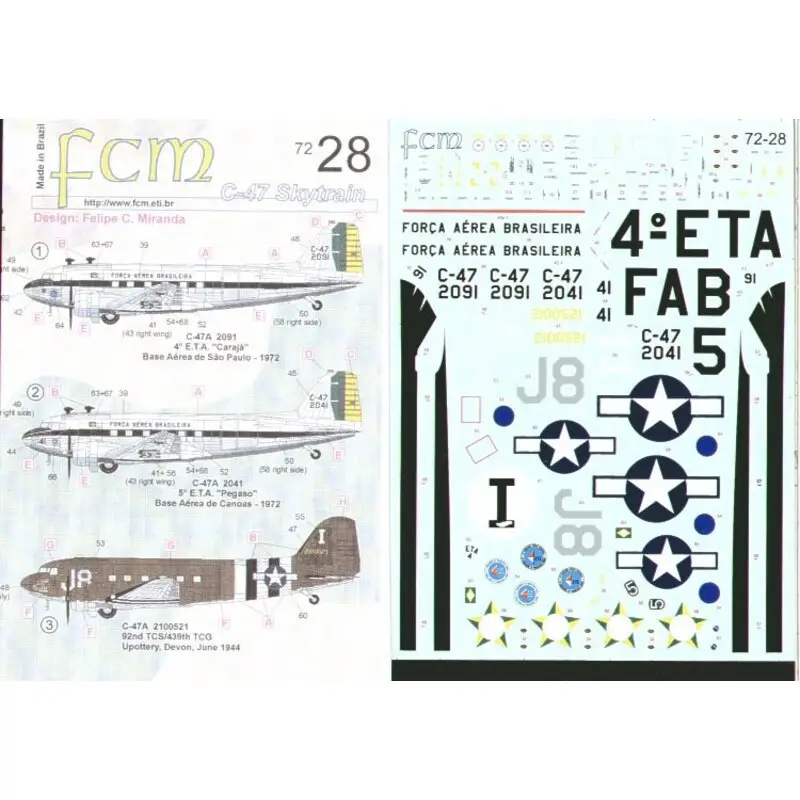 Sticker Douglas C-47 Dakota Skytrain (3) USAAC 2100521 J8/I 92 TCS/439 TCG D-Day stripes Upottery Devon 1944 Brazilian Air Force Alleen Vandaag