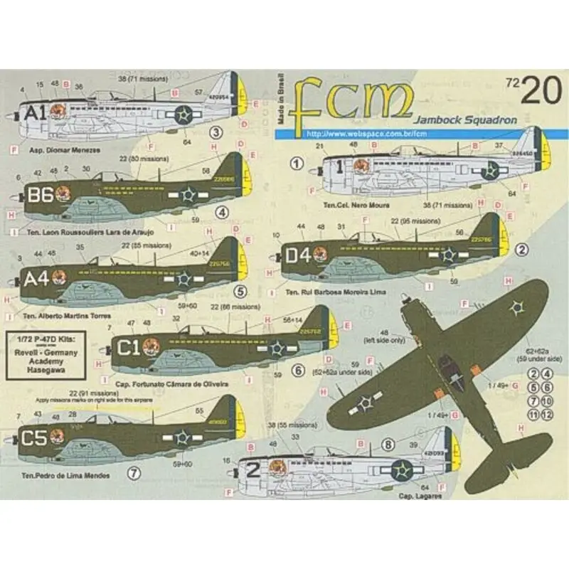 Sticker Re-printed! Brazilian Republic P-47D Thunderbolt Thunderbolts. Markings for any Republic P-47D Thunderbolt flown by Braz Finale Uitverkoop