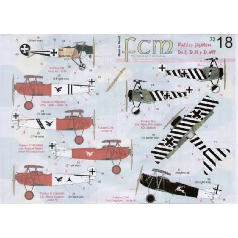 Gereduceerde Prijs Sticker Fokker Fighters (7) Fokker Dr.1 (1) Jasta 6 Lt Hans Kirchstein black/white bands on wings and fuselage Fokker D.II (1) K