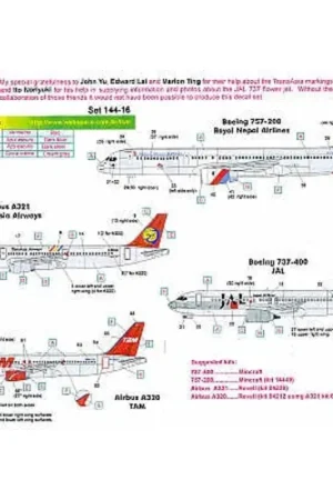 Beste Prijs Sticker Airbus A320 TAM PT-MZG Airbus A321 TRANS ASIA Airways B-22311 Boeing 757-200 ROYAL NEPAL Airlines 9N-ACA Boeing 737-400