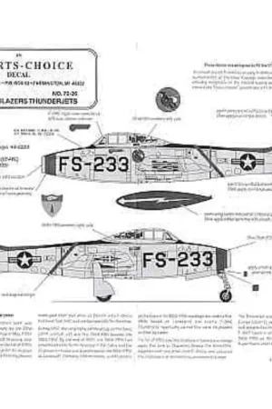 Bestseller Sticker Republic F-84E Skyblazers (3) 49-2233 22FBS USAFE 1951 51-1065 36FBW Detroit Air Show 1952 Both with blue/white striped