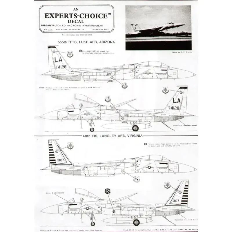 Hete Deal Sticker McDonnell Douglas F-15A Eagle (2) 555 TFTS Luke Air Force Base 74-128 48 FIS Langley Air Force Base 76-107