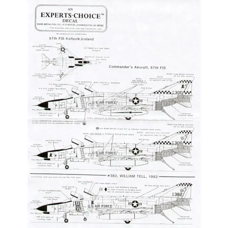 Sticker F-4E Phantom 57FIS Keflavik 1982 (2) 66-300 2 versions 66-382 at William Tell 1982 Shop Nu