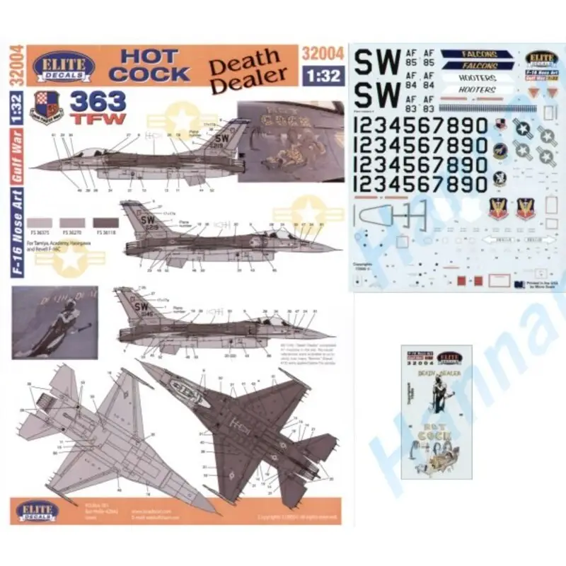 Sticker Lockheed Martin F-16C Nose Art 363TFW Part 3. (2) 84-219/SW `Hot Cock′ 83-145/SW `Death Dealer′ Premium