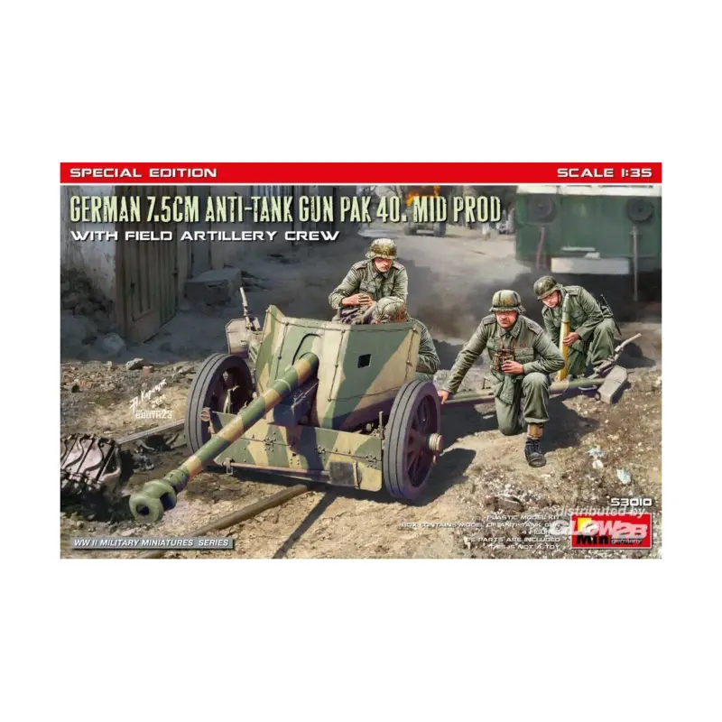 Nieuw German 7.5cm Anti-Tank Gun PaK 40. Mid Prod w/ Artillery Crew. Special Edition Schaalmodel