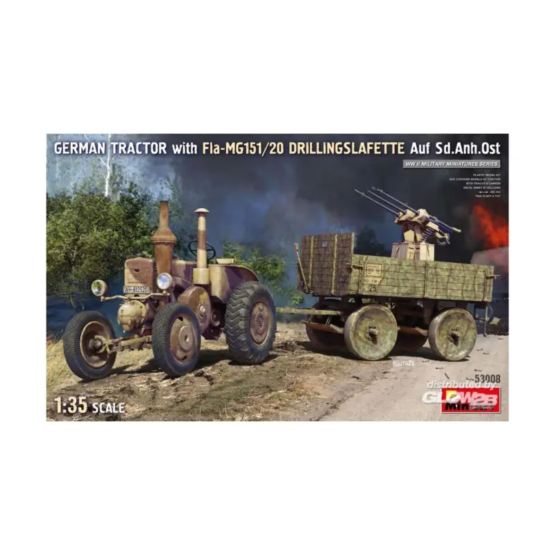 German Tractor with Fla-MG151/20 Drillingslafette Auf Sd.Anh.Ost Schaalmodel Op = Op