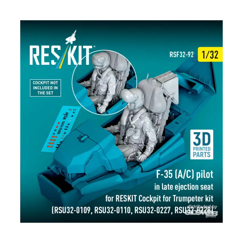 F-35 (A/C) pilot in late ejection seat for RESKIT Cockpit for Trumpeter kit (RSU32-0109, RSU32-0110, RSU32-0227, RSU32-0228) (3D Betrouwbaar