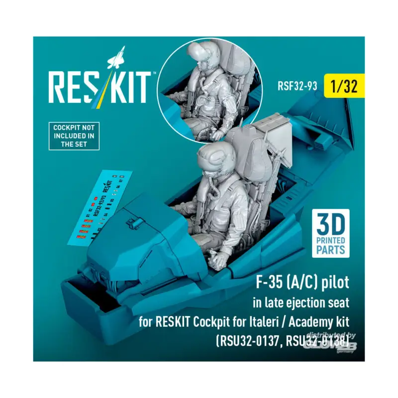 F-35 (A/C) pilot in late ejection seat for RESKIT Cockpit for Italeri / Academy kit (RSU32-0137, RSU32-0138) (3D Printed) Uitverkoop