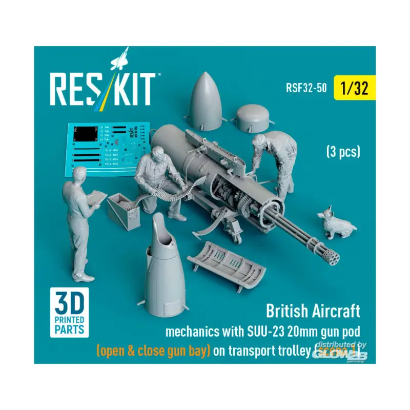 Actieprijs British Aircraft mechanics with SUU-23 20mm gun pod (open & close gun bay) on on transport trolley (scene 1) (3 pcs) (3D Printed