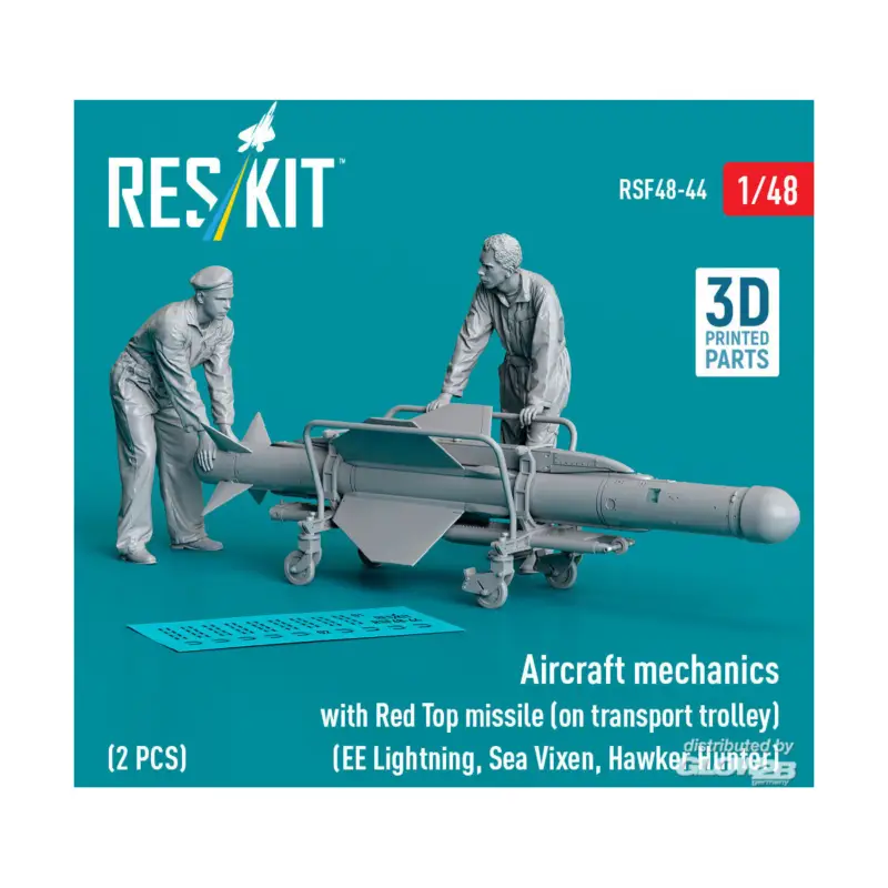 Weekendaanbieding Aircraft mechanics with Red Top missile (on transport trolley) (EE Lightning, Sea Vixen, Hawker Hunter) (2 pcs) (3D Printed)