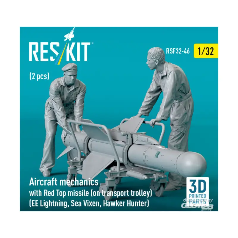 Aircraft mechanics with Red Top missile (on transport trolley) (EE Lightning, Sea Vixen, Hawker Hunter) (2 pcs) (3D Printed) Must-Have