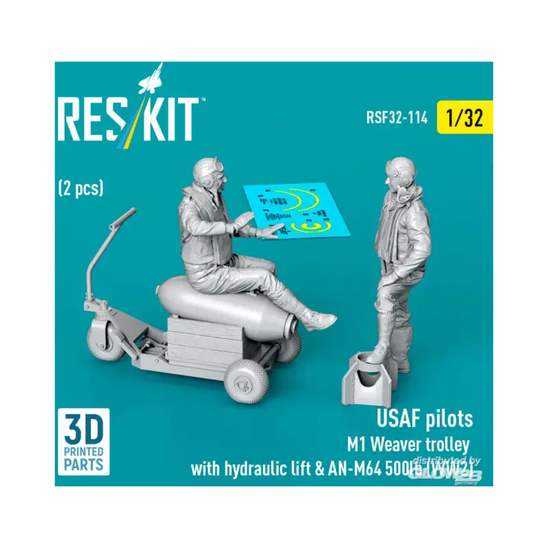 USAF pilots (2 pcs) & M1 Weaver trolley with hydraulic lift & AN-M64 500lb (WW2) (3D Printed) Weekendaanbieding