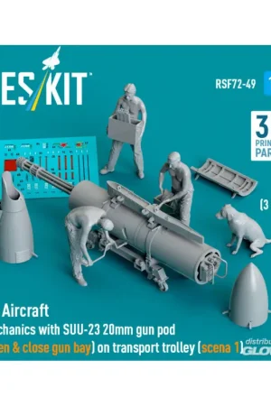 Actieprijs US Aircraft mechanics with SUU-23 20mm gun pod (open & close gun bay) on transport trolley (scene 1) (3 pcs) (3D Printed)