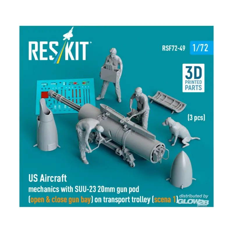 Actieprijs US Aircraft mechanics with SUU-23 20mm gun pod (open & close gun bay) on transport trolley (scene 1) (3 pcs) (3D Printed)