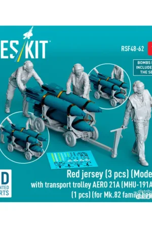 Uitverkoop Red jersey (3 pcs) (Modern) with transport trolley AERO 21A (MHU-191A/M) (1 pcs) (for Mk.82 family bombs) (3D Printed)