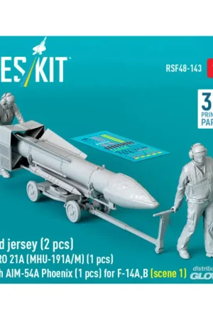 Red jersey (2 pcs) AERO 21A (MHU-191A/M) (1 pcs) with AIM-54A Phoenix (1 pcs) for F-14A,B (scene 1) (3D Printed) Nu Kopen