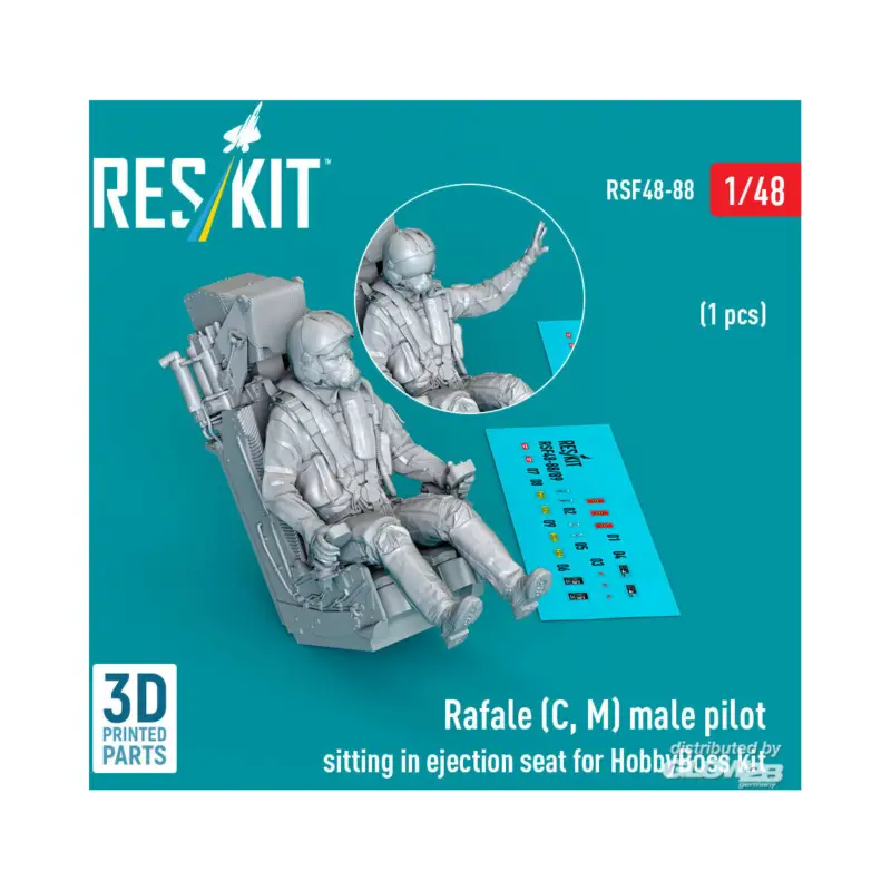 Rafale (C, M) male pilot sitting in ejection seat for HobbyBoss kit (1 pcs) (3D Printed) Tijdelijk Beschikbaar