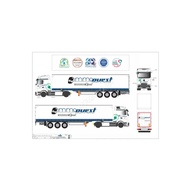 Mercedes-benz e-actros tautliner trailer "immo ouest" Miniatuurr Superprijs