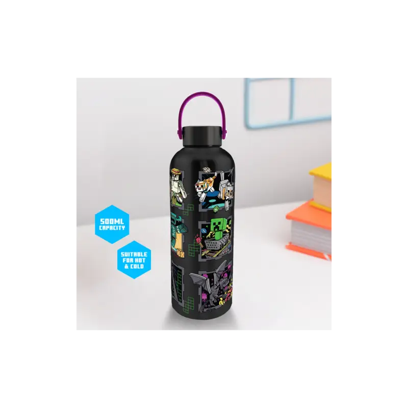 Hete Deal MINECRAFT - Mascots - Metal Water Bottle with Handle - 500ml