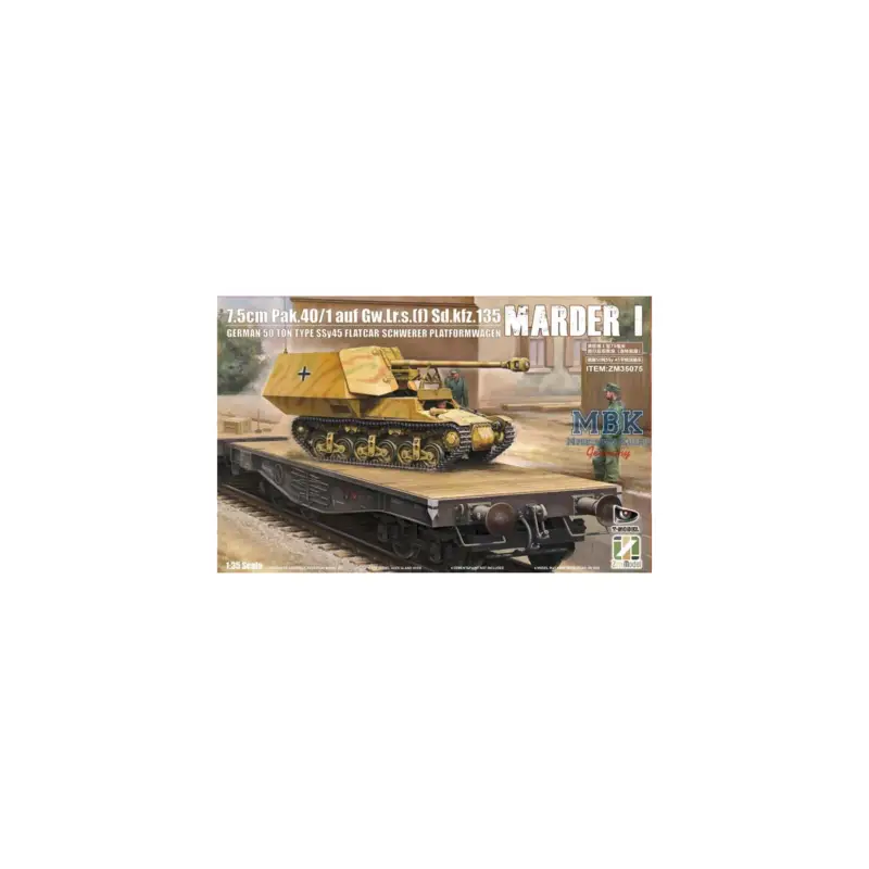 Marder I-7,5cm PaK a.Gw.Lorraine w/SSy45 flatcar Schaalmodel Populair