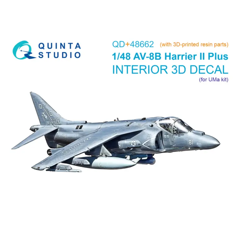 Nu Kopen McDonnell-Douglas AV-8B Harrier II Plus 3D-Printed & coloured Interior on decal paper (UMa) (with 3D-printed resin parts)