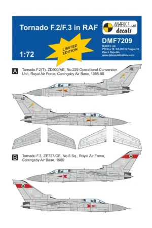 Panavia Tornado F.2/F.3 in RAF designed to be used with 1/72 Airfix, Hasegawa, Italeri, Tamiya and Revell kits Speciale Aanbieding
