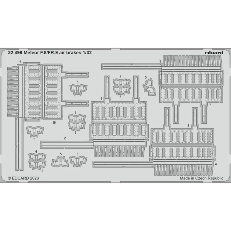 Eduard 32499 photo etched set meteor f.8/fr.9 air brakes (for revell) 1/32 Tijdelijk Beschikbaar