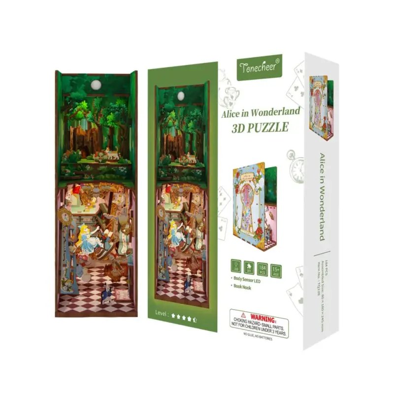 BOOK NOOK KIT - DIY - Alice in Wonderland - 184 pieces + LED Light Premium