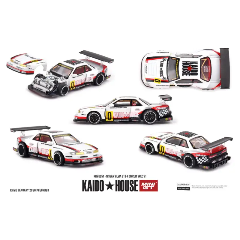 Direct Verzonden MINI GT x KAIDO HOUSE NISSAN SILVIA S13-R CIRCUIT SPEC V1 1991 1/64 Miniatuur